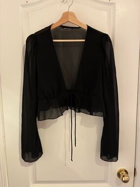 Sheer Black Tie-Front Women's Top